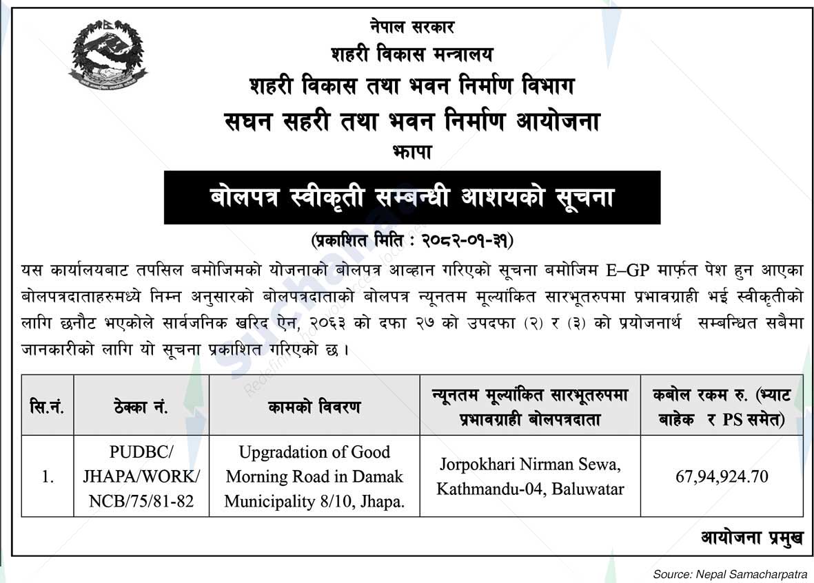 Project Office of Urban Development And Building Construction, Jhapa