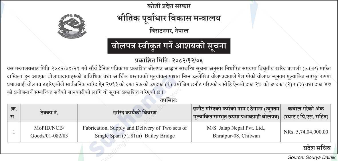 Ministry of Physical Infrastructure Development, Biratnagar