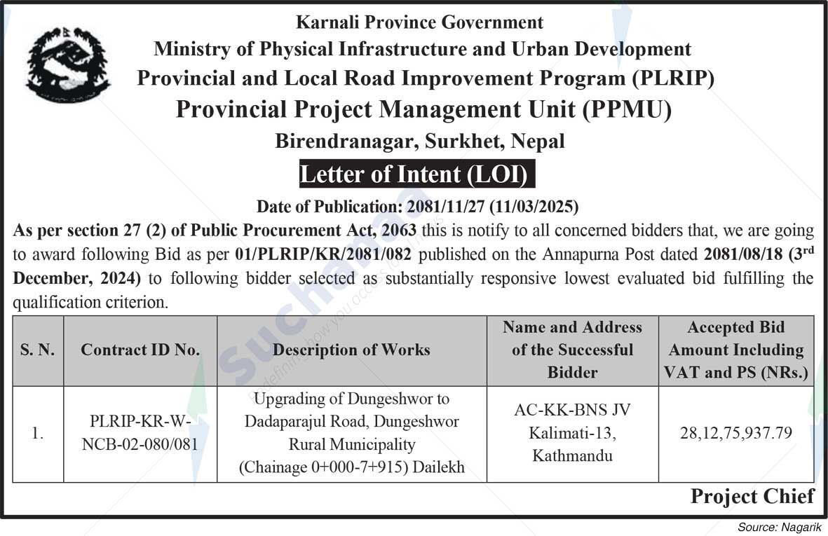 Provincial Project Management Unit (PPMU) Birendranagar, Surkhet