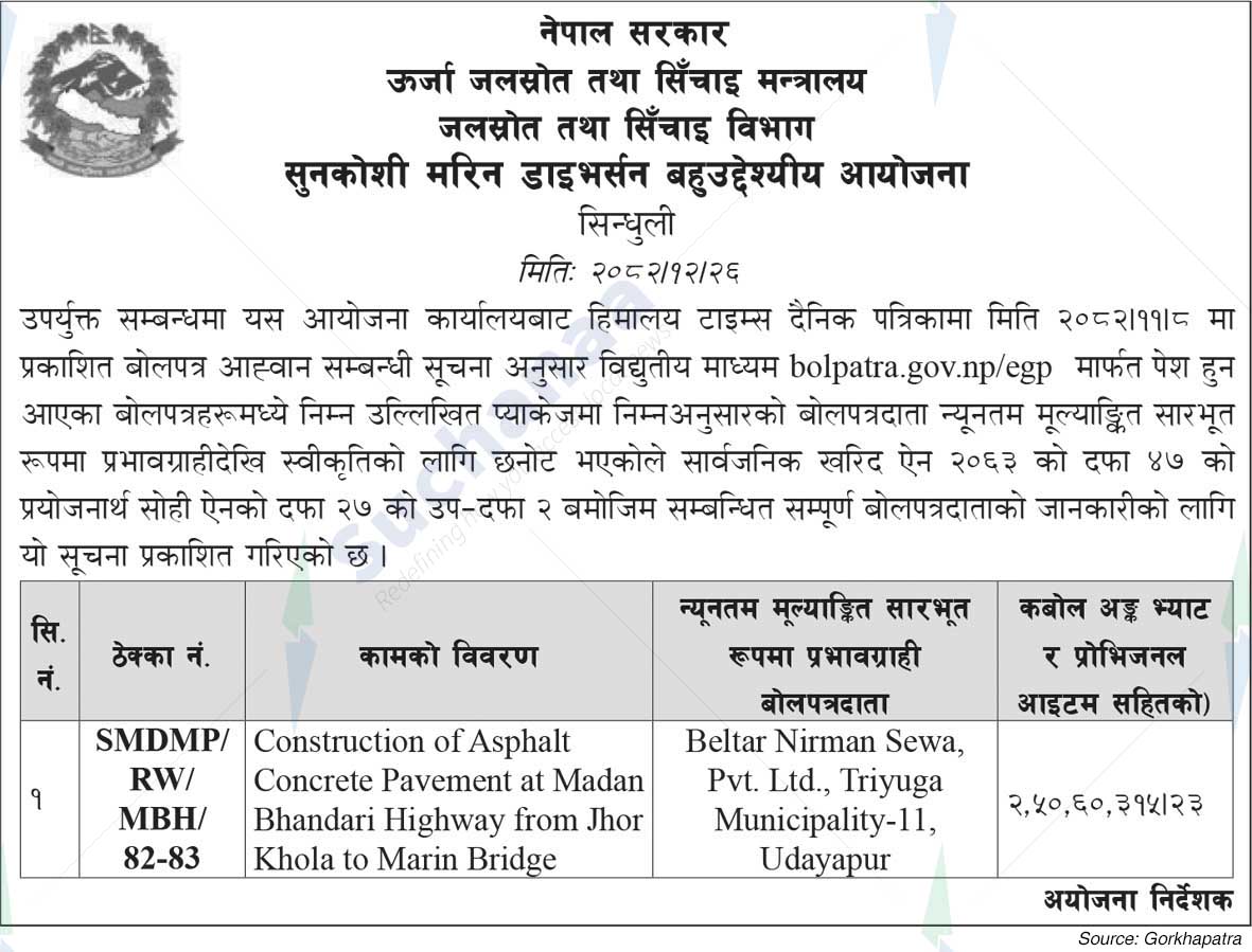 Sunkoshi Marin Diversion Multipurpose Project, Sindhuli