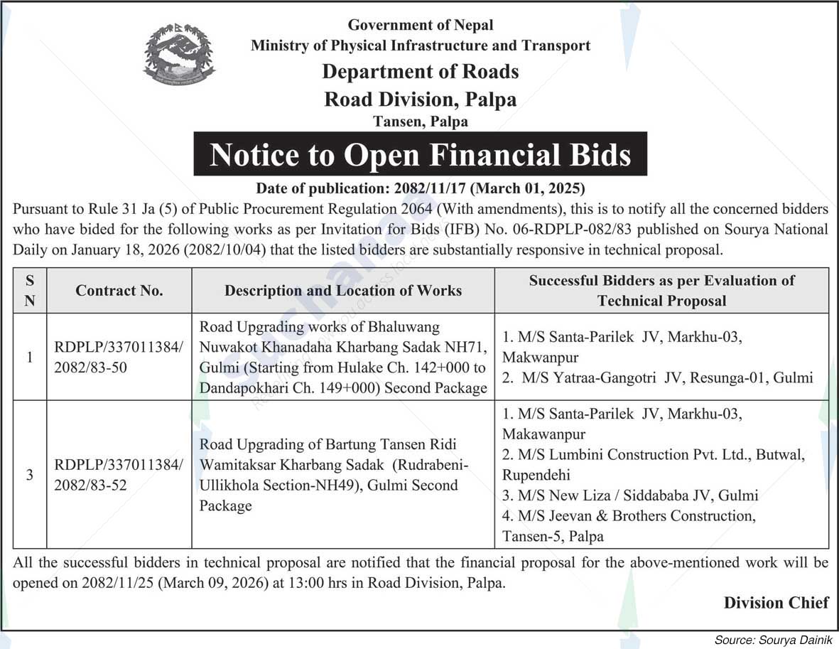 Roads Road Division, Palpa