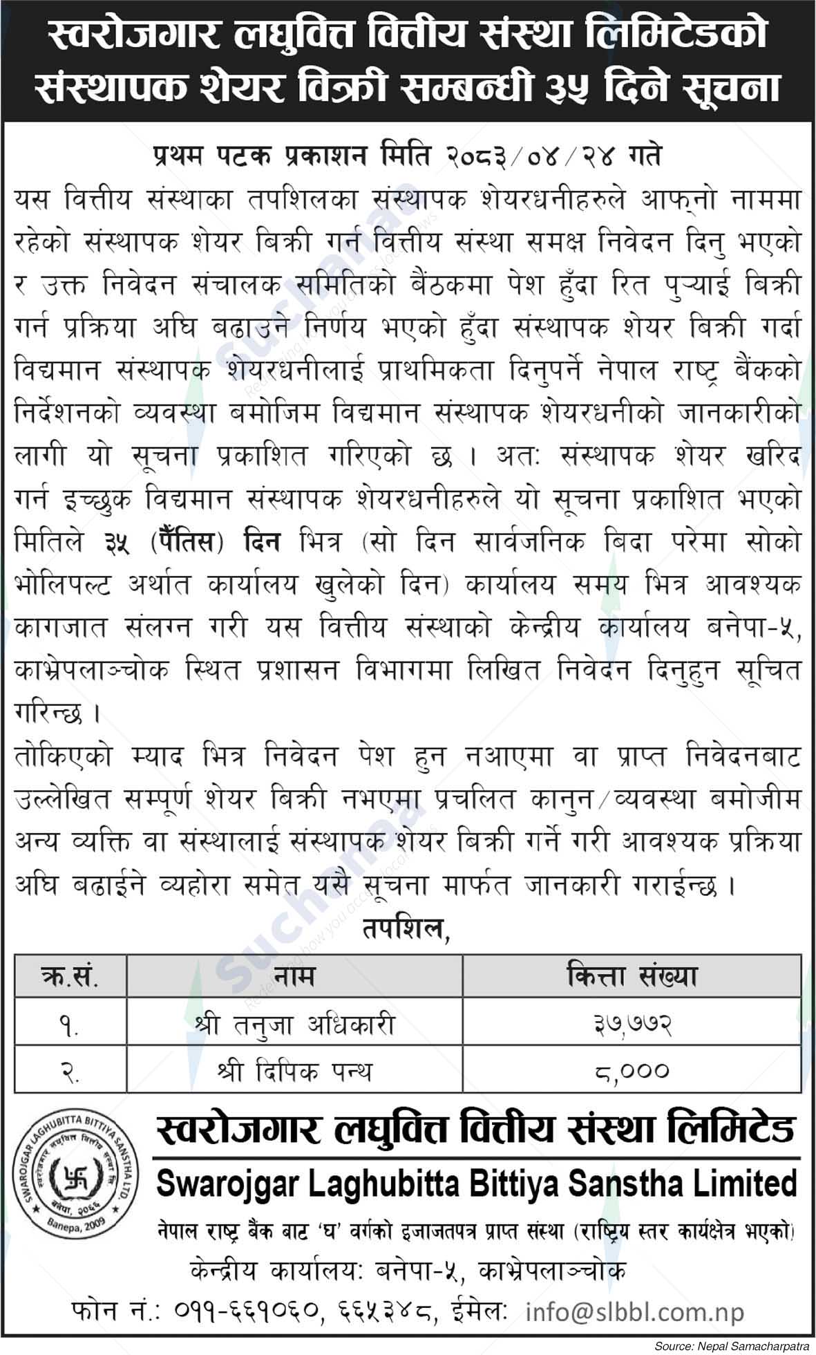 Swarojgar Laghubitta Bittiya Sanstha Limited