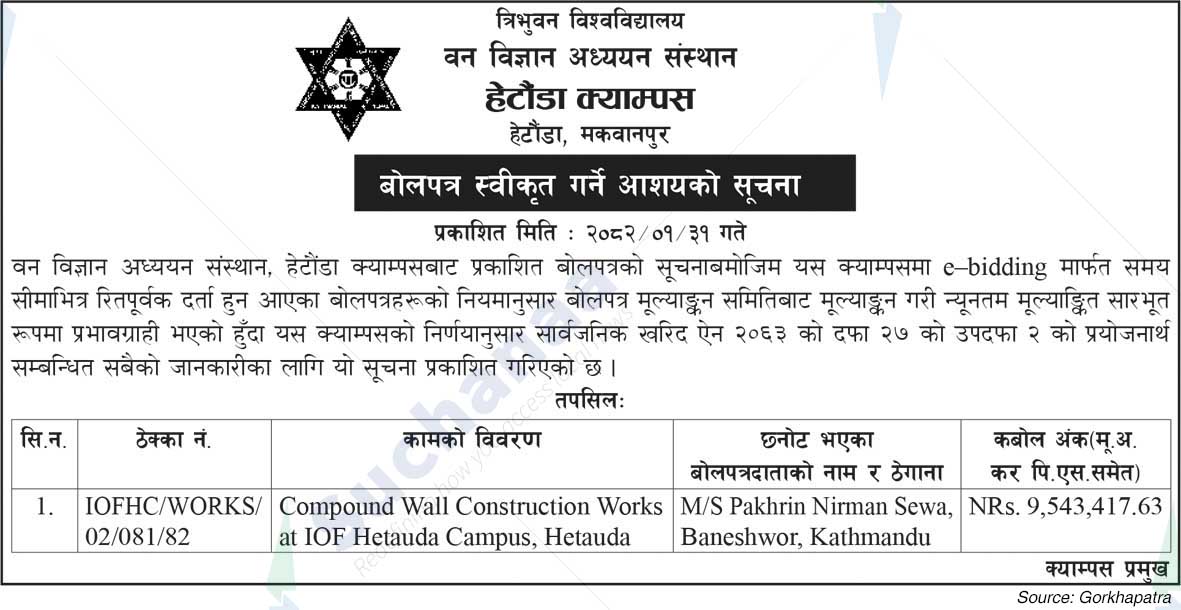 Tribhuvan University, Institute of Forestry