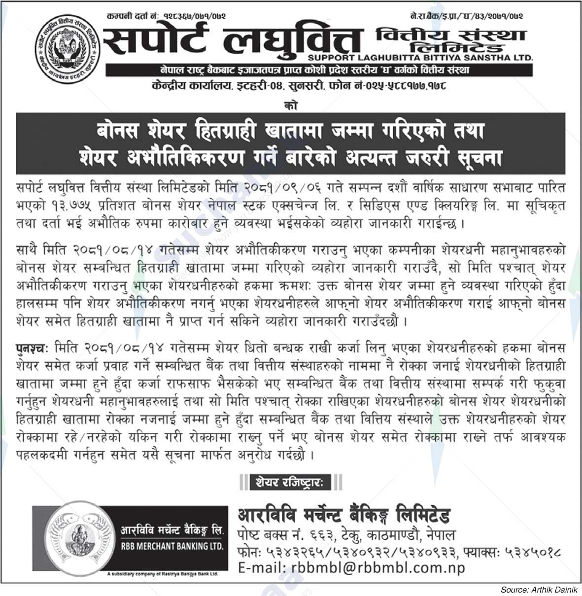 Support Laghubitta Bittiya Sanstha Ltd.