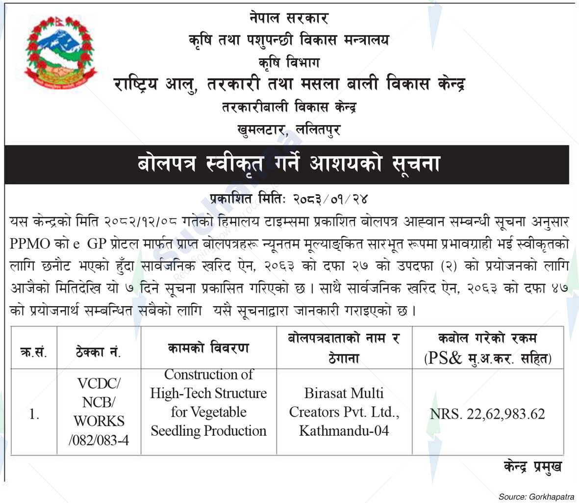 Vegetable Crop Development Centre, Khumaltar, Lalitpur
