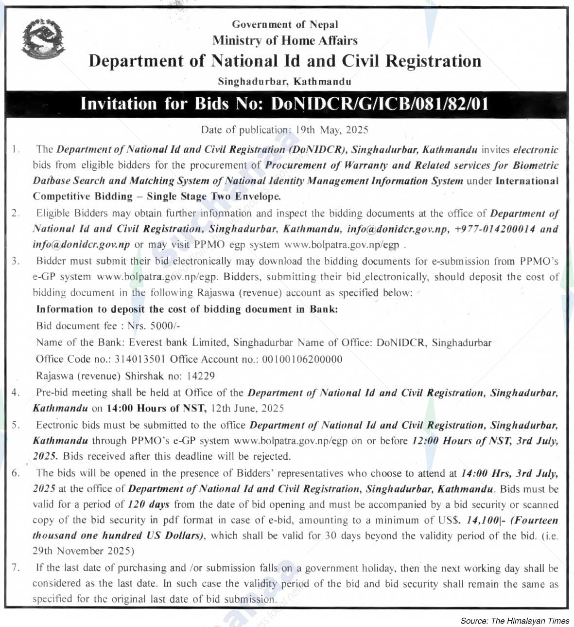 Department of National Id and Civil Registration, Singhadurbar