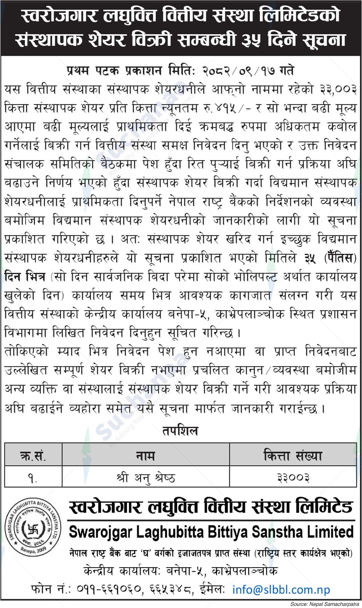 Swarojgar Laghubitta Bittiya Sanstha Limited