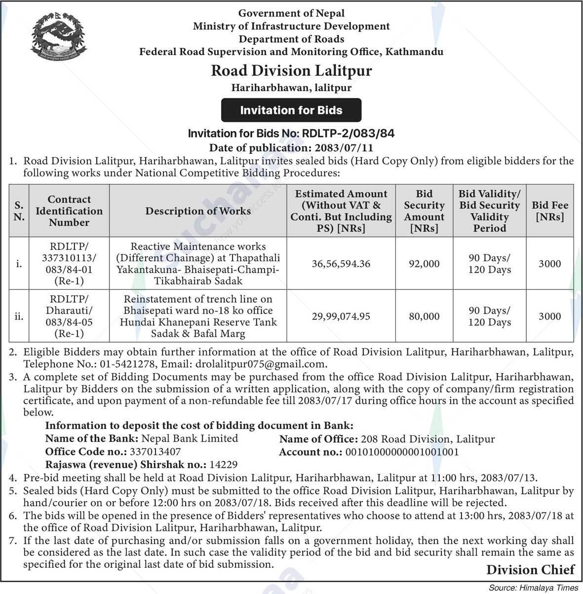 Road Division, Lalitpur