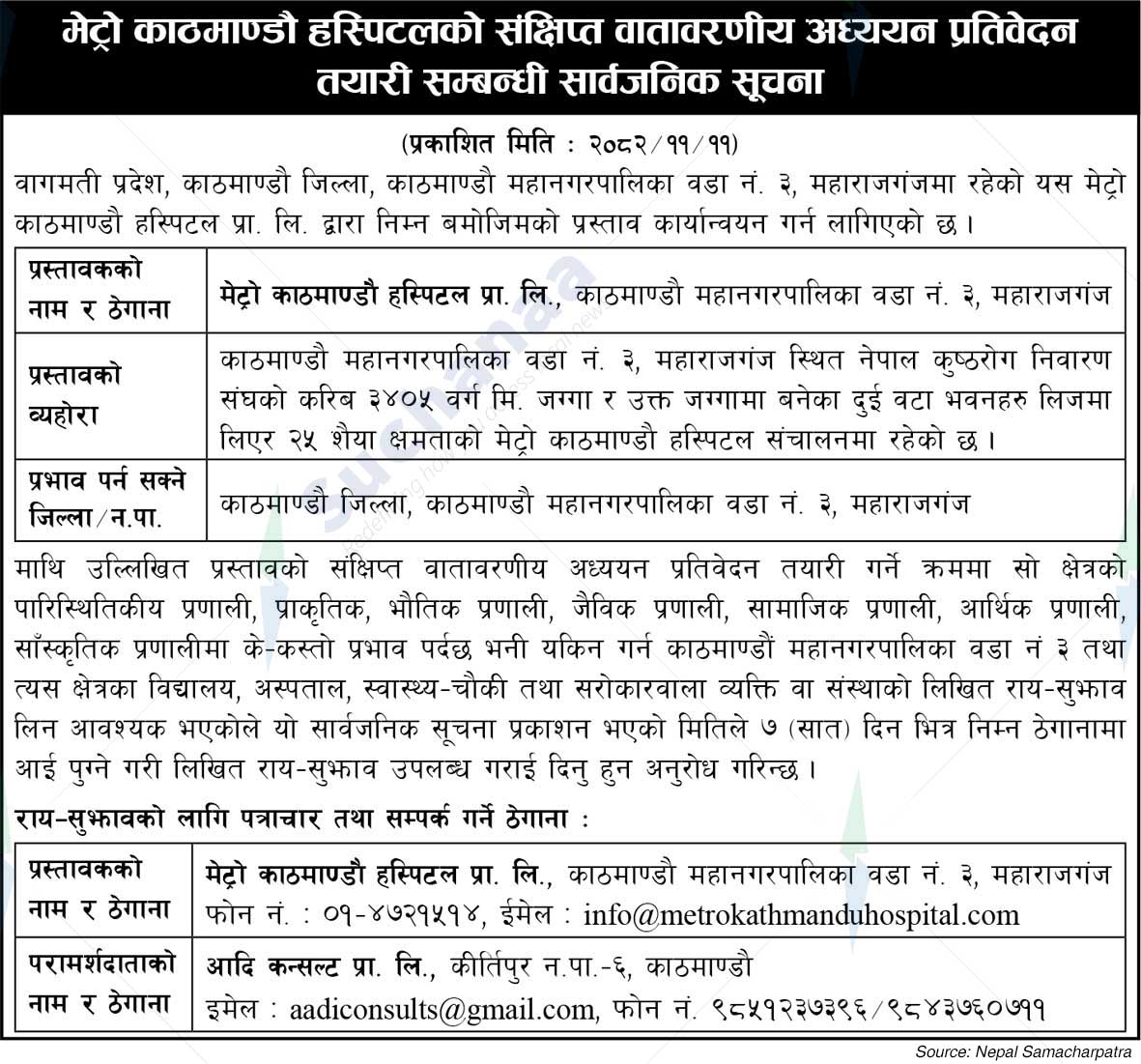 Metro Kathmandu Hospital Pvt. Ltd., Maharajgunj, Kathmandu