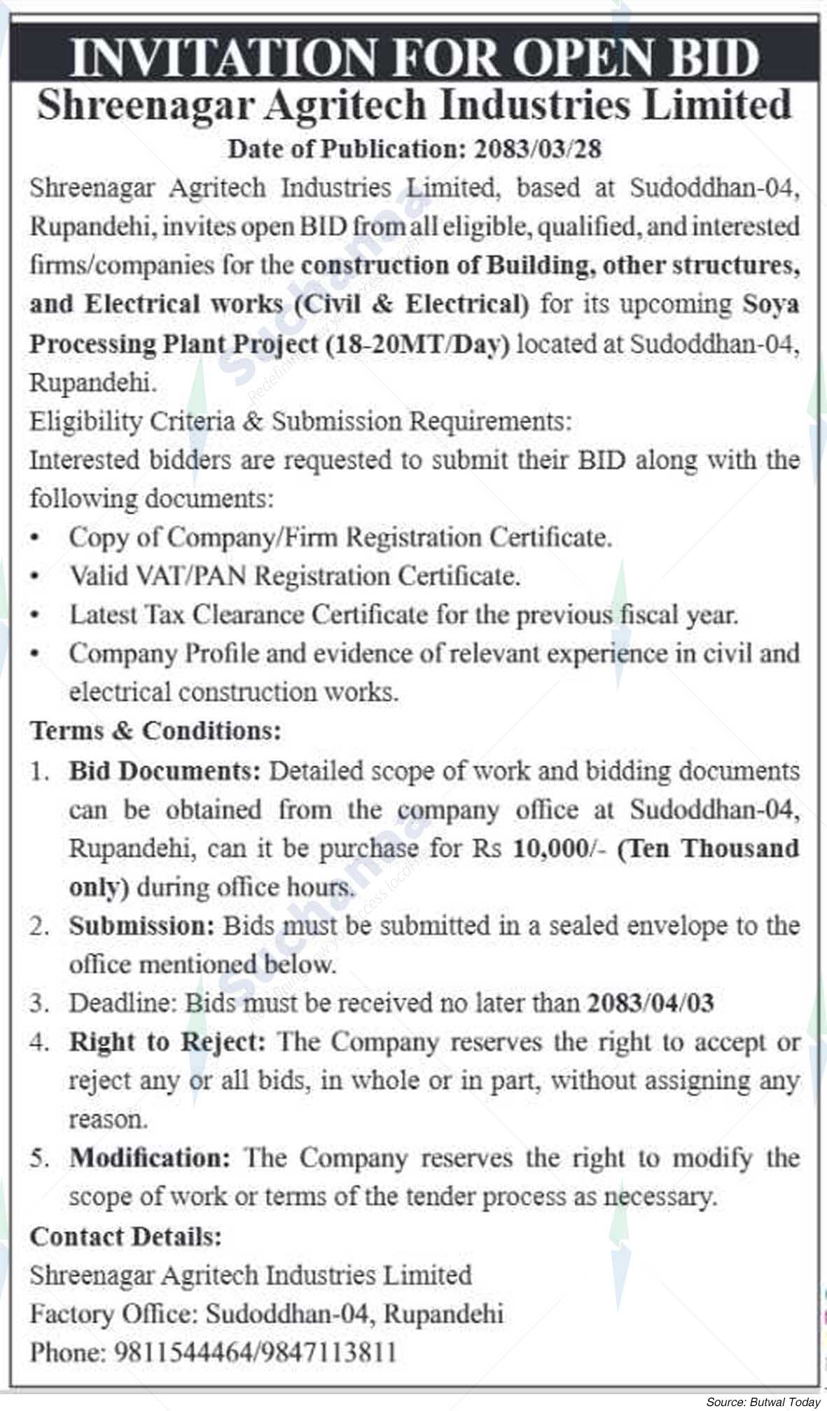 Shreenagar Agritech Industries Ltd. (SAIL)
