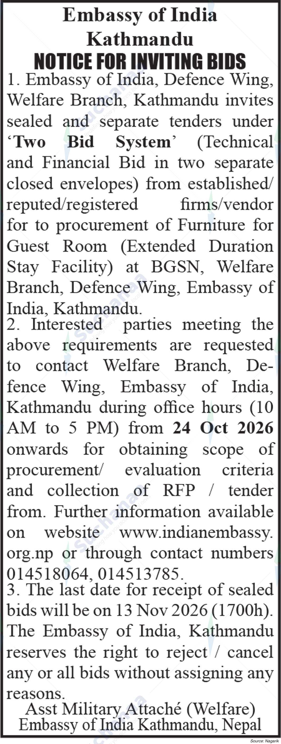 Embassy of India, Defence Wing, Welfare Branch
