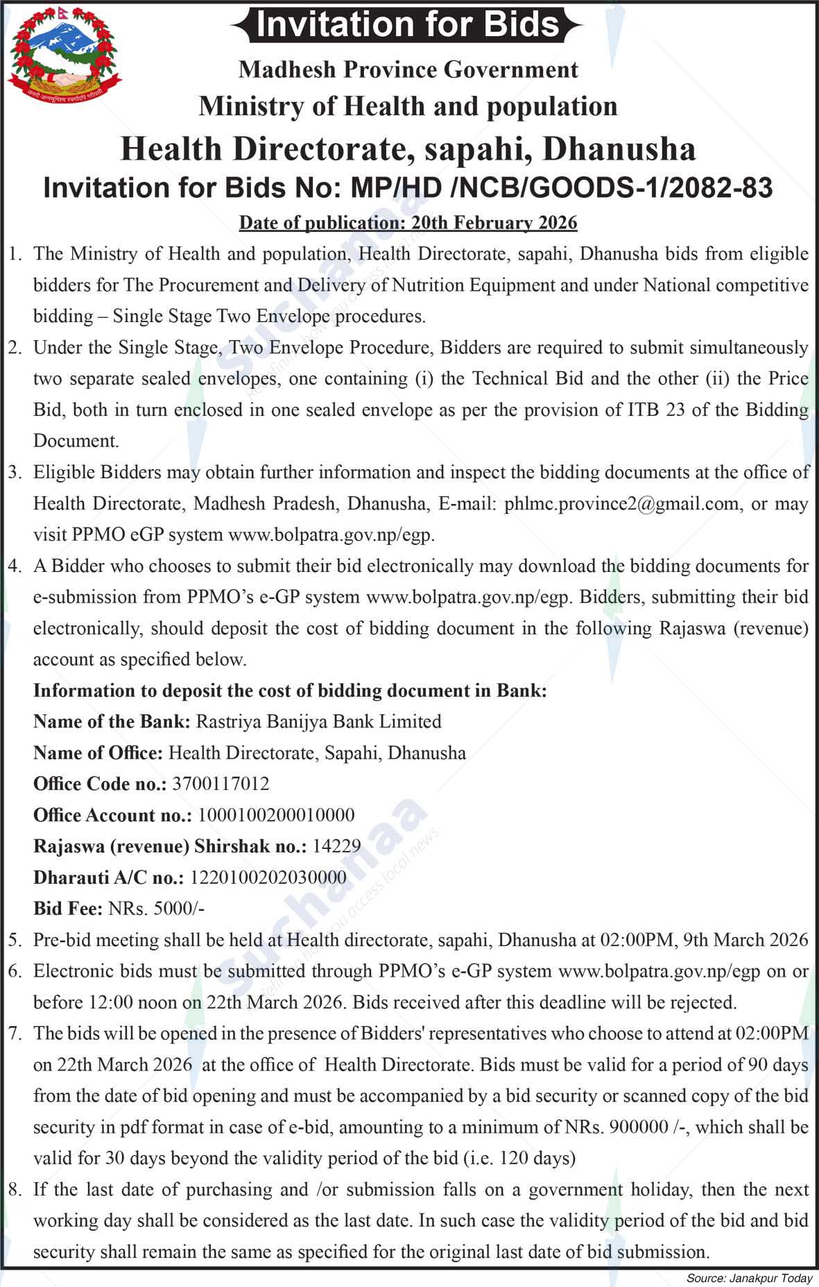 Health Directorate, Dhanusha