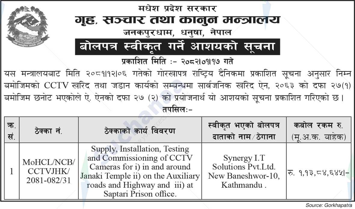 Ministry of Home Affair, Communication and Law, Madhesh