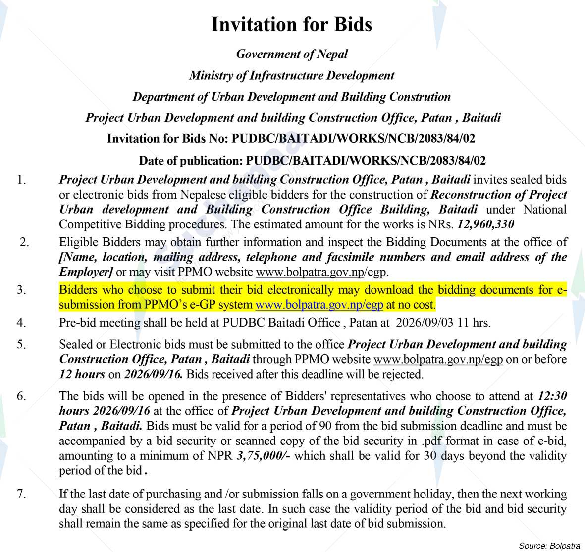 Project Office of Urban Development & Building Construction, Baitadi