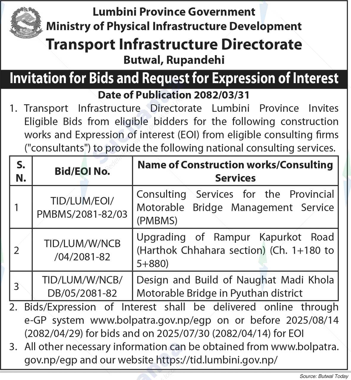Transport Infrastructure Directorate Butwal, Rupandehi