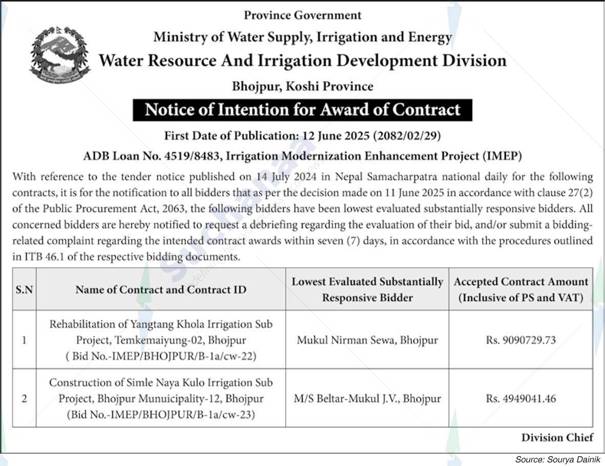 Water Resource And Irrigation Development Division, Bhojpur