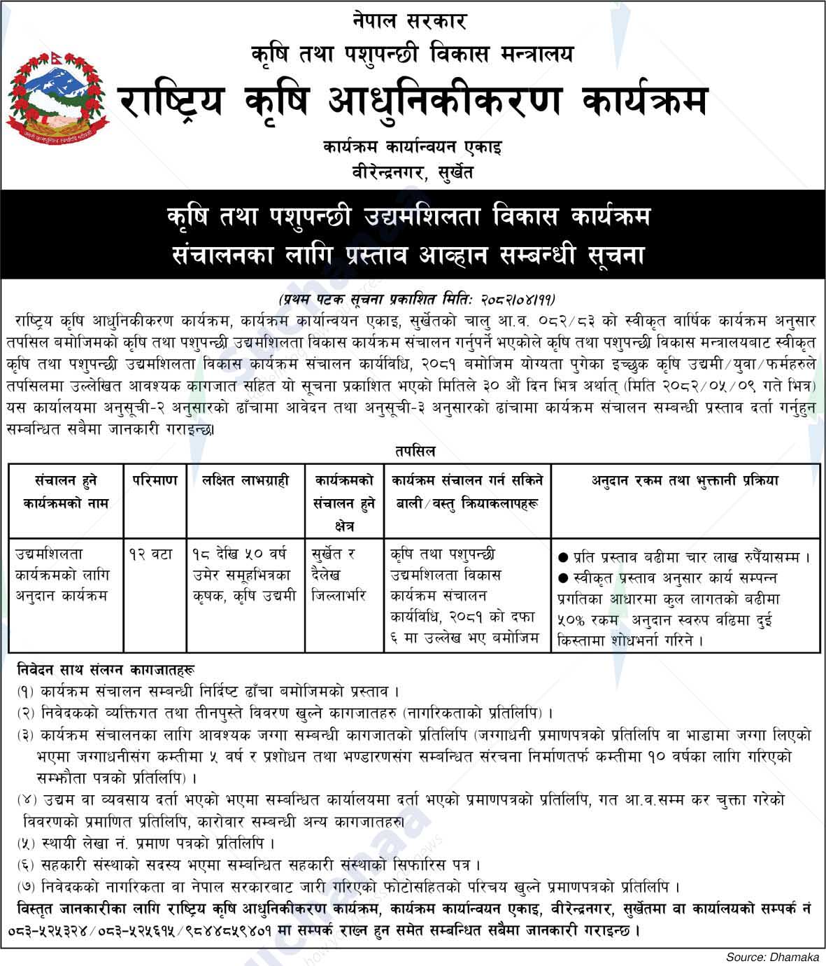 Ministry of Agriculture and Livestock Development