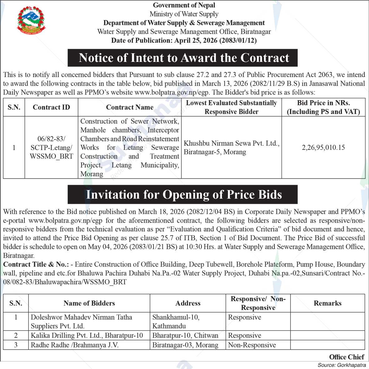 Water Supply and Sewerage Management Office, Biratnagar