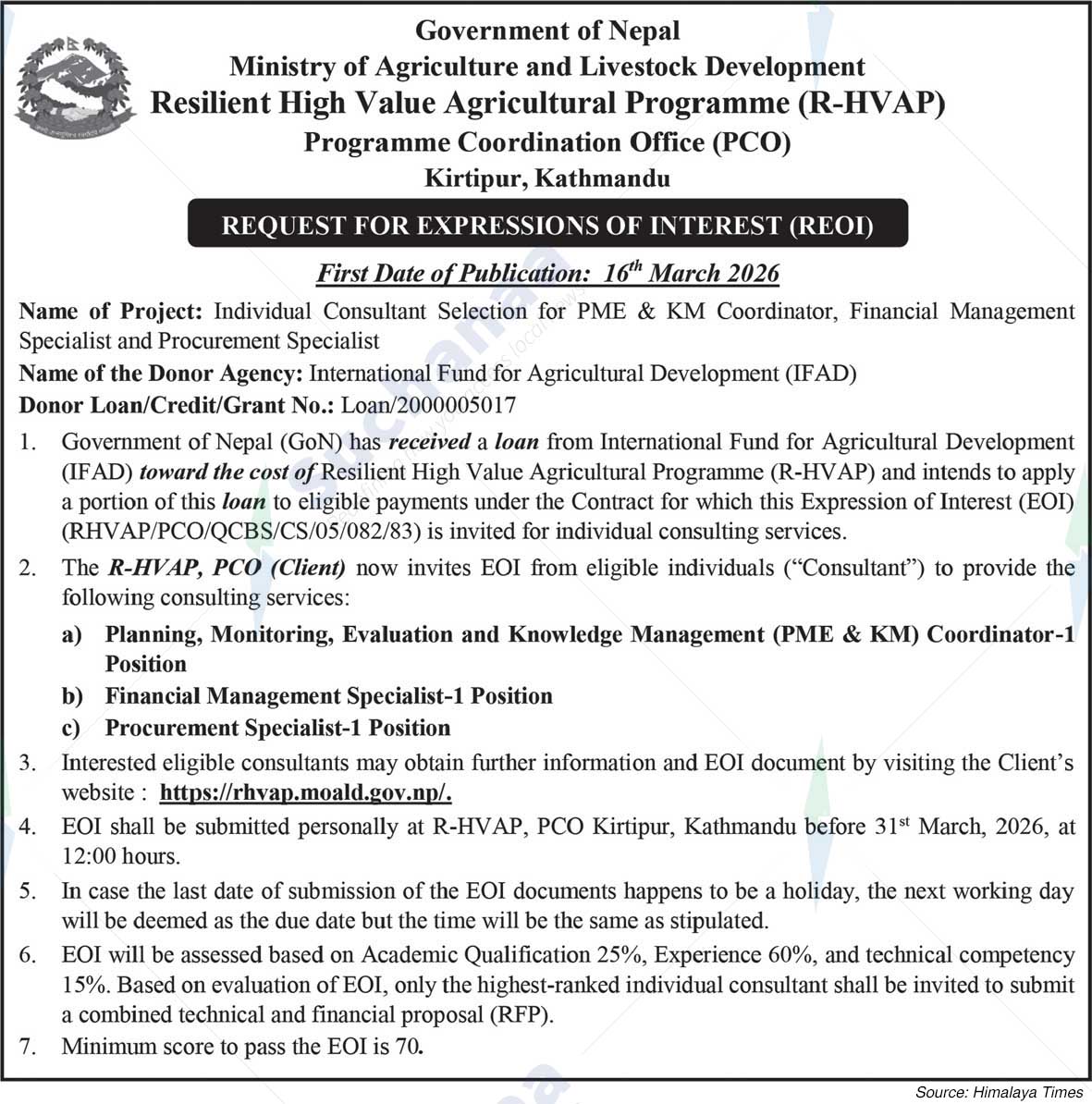 Resilient High Value Agricultural Programme (R-HVAP), Kirtipur, Kathmandu