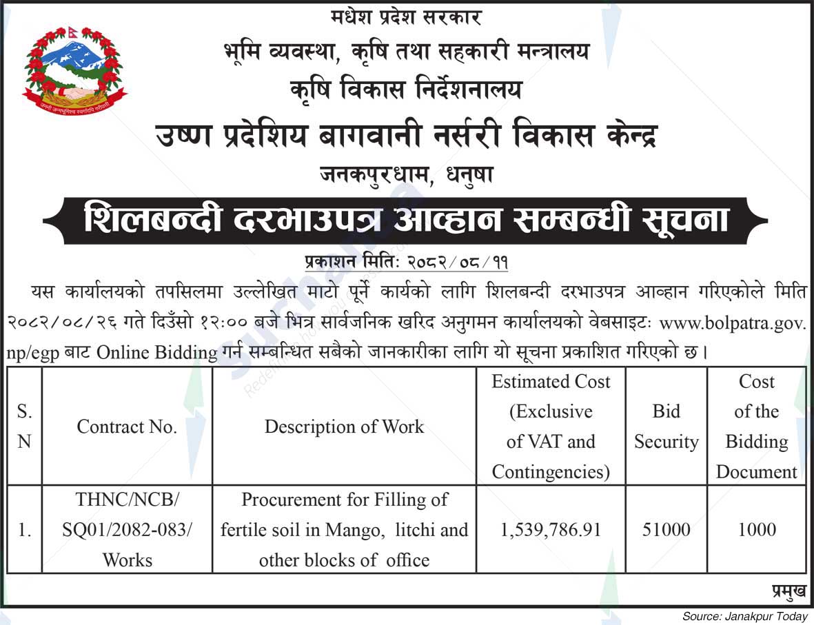 Development Tropical Horticulture Nursery Development Center, Janakpurdham, Dhanusha