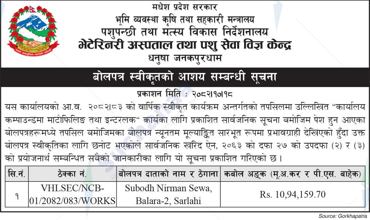 Veterinary Hospital and Animal Service Expert Center, Janakpurdham