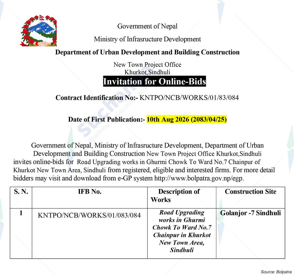 New Town Project Office, Khurkot, Sindhuli