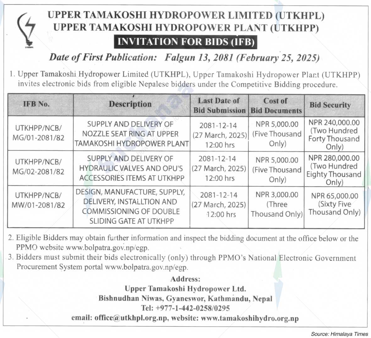Upper Tamakoshi Hydropower Plant (UTKHPP)