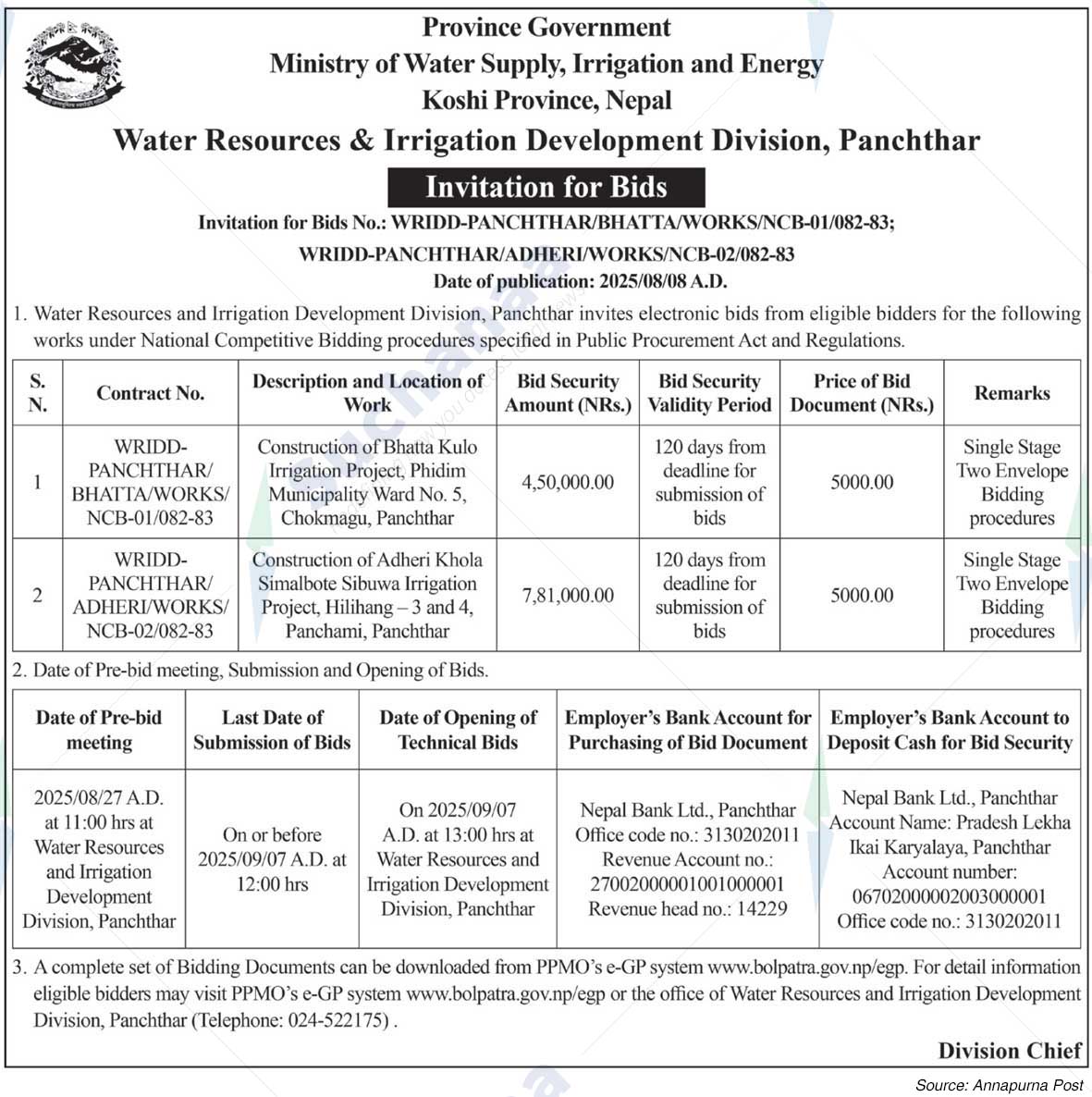Water Resources & Irrigation Development Division, Panchthar
