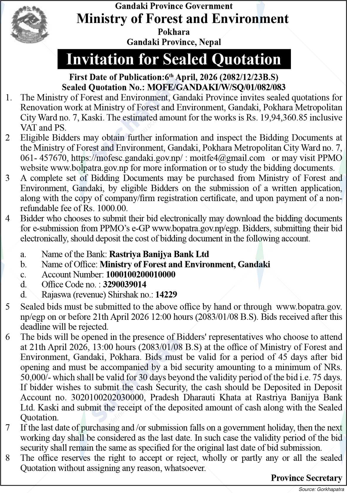 Ministry of Forest and Environment, Gandaki