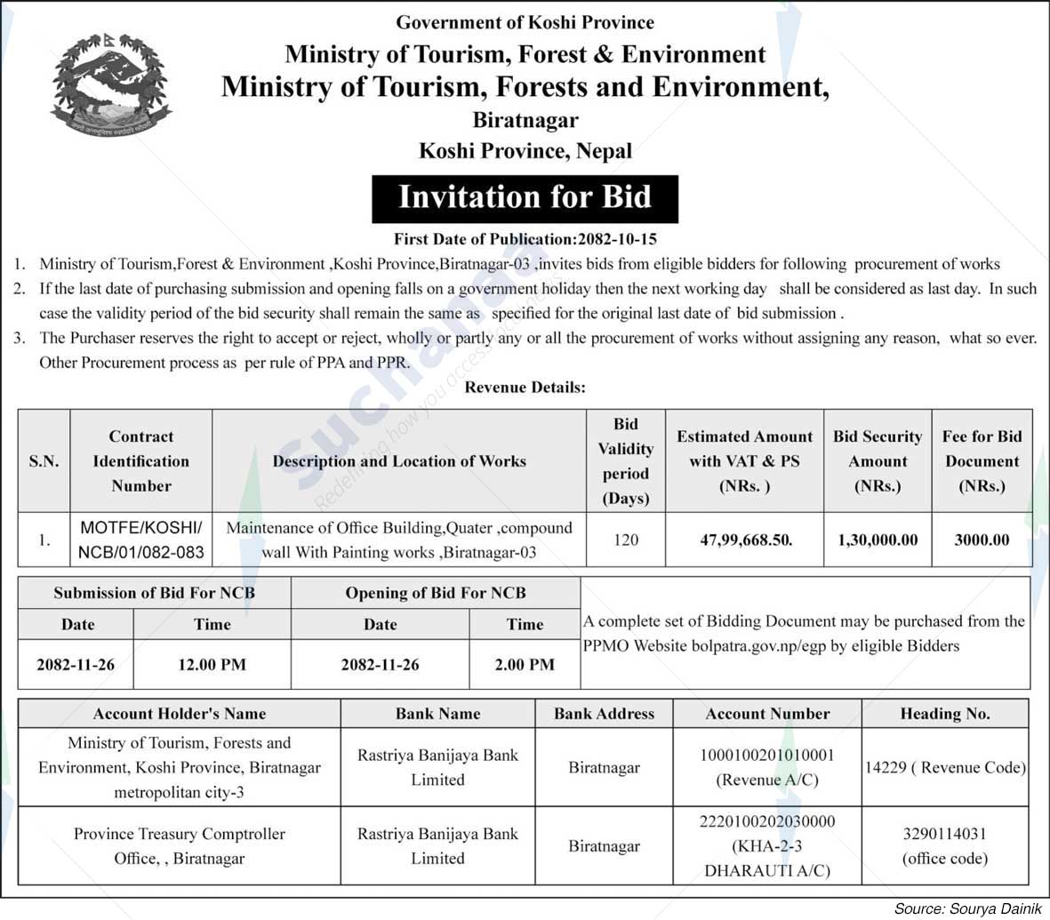 Ministry of Tourism, Forests and Environment, Koshi