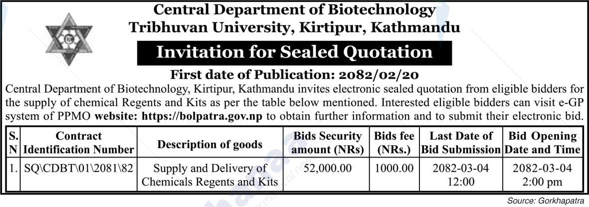 Central Department of Biotechnology,Tribhuvan University