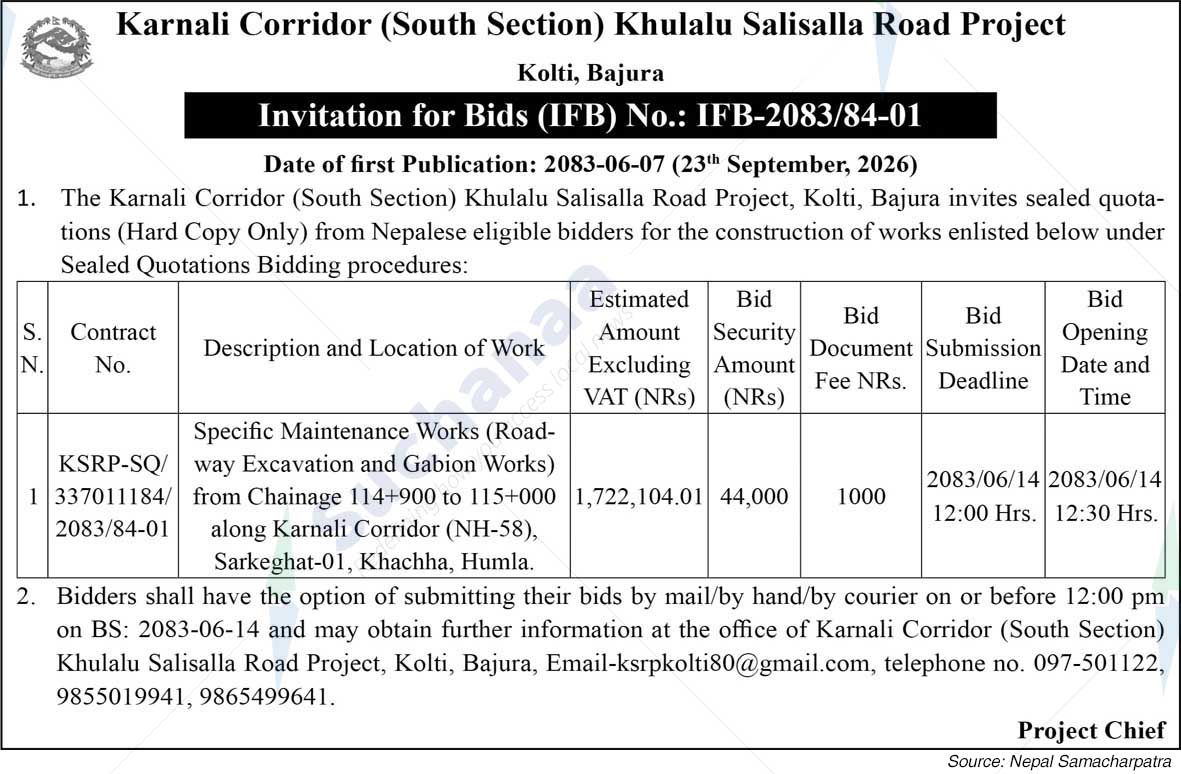 Karnali Corridor (South Section) Khulalu Salisalla Road Project, Bajura