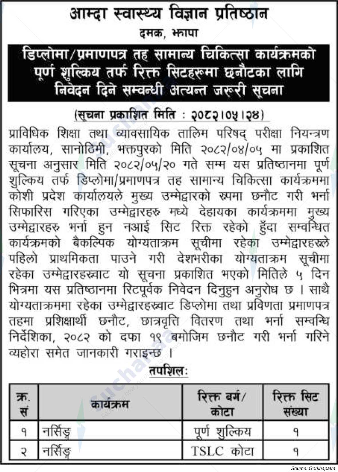 Amda Institute of Health Sciences, Damak