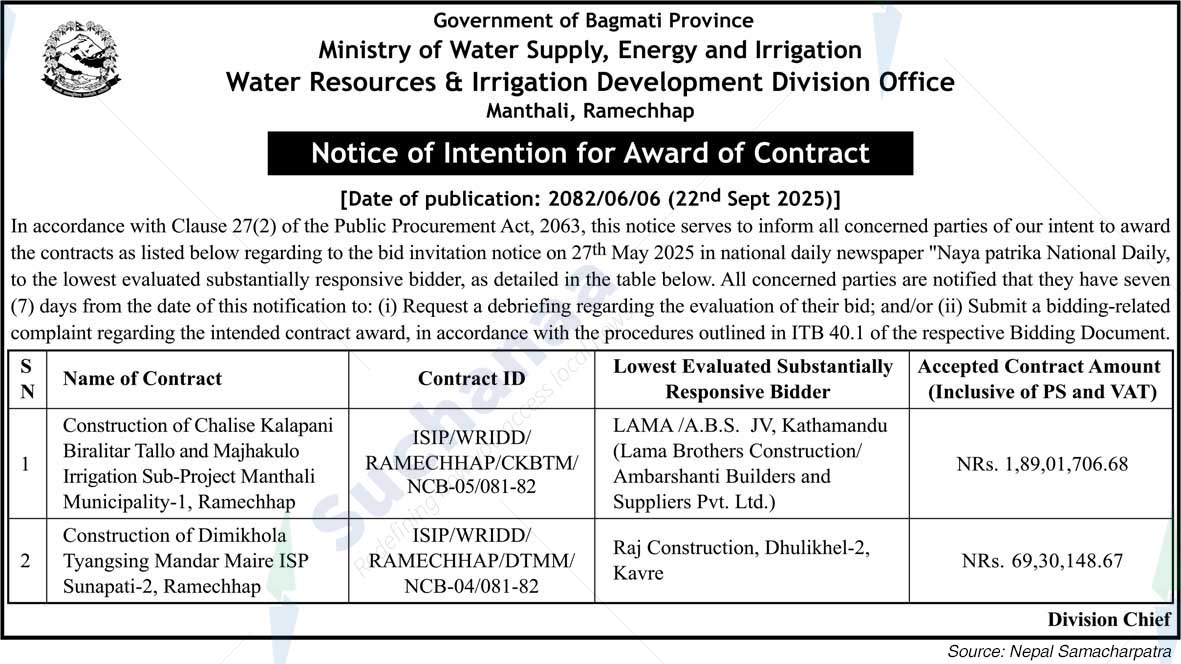 Water Resources & Irrigation Development Division Office, Manthali, Ramechap