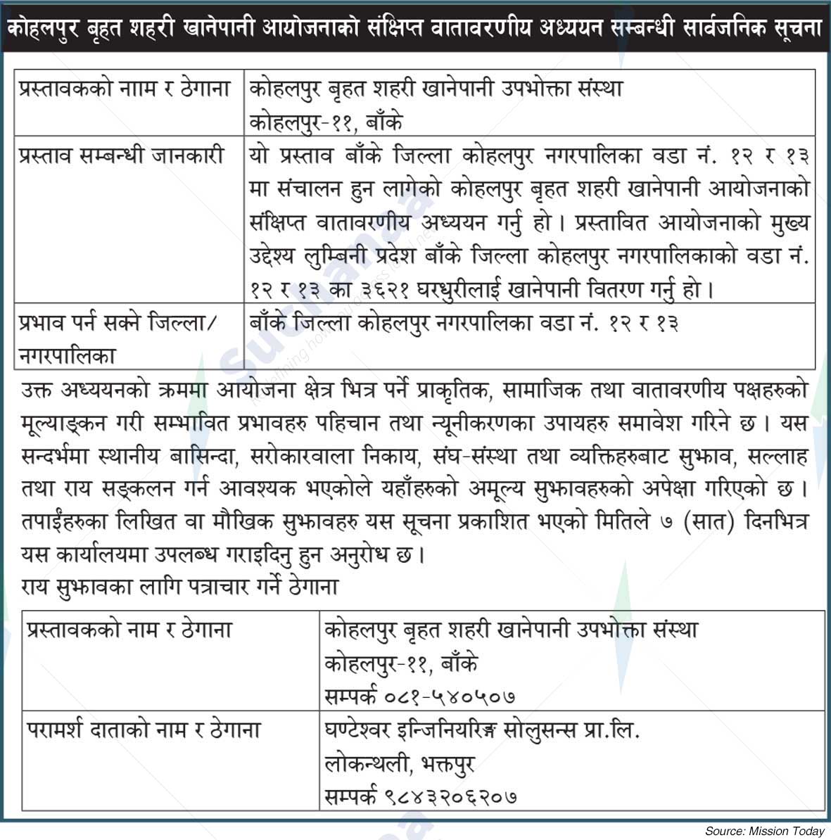 Kohalpur Brihat Sahari Khanepani Upabhokta Sanstha, Banke