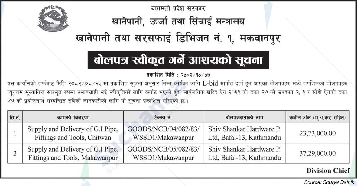 Water Supply and Sanitation Division No. 1, Makawanpur