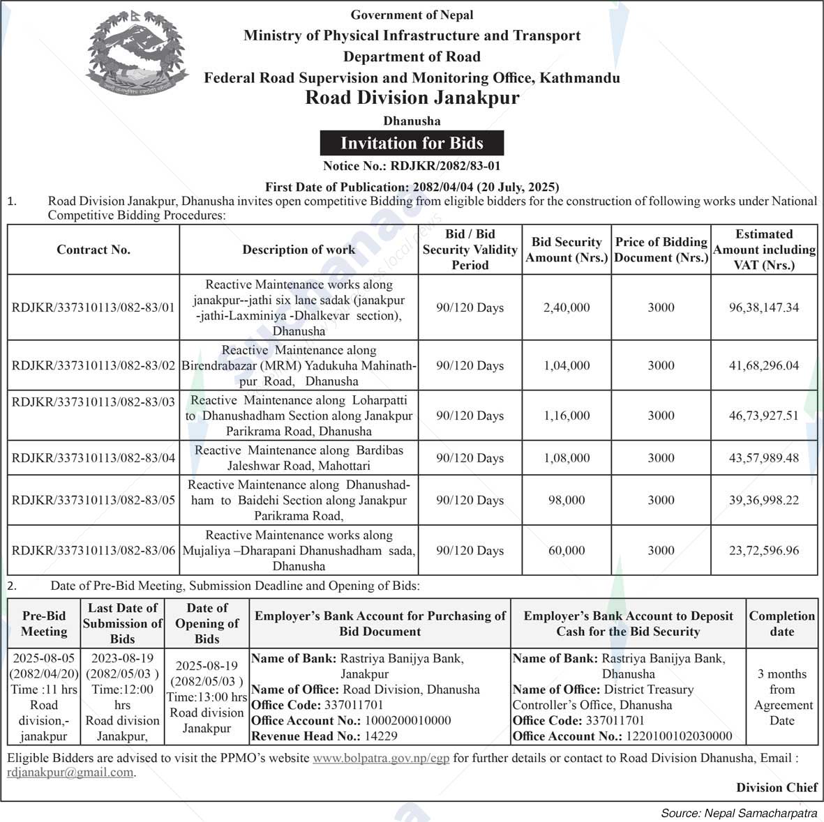 Road Division, Janakpur