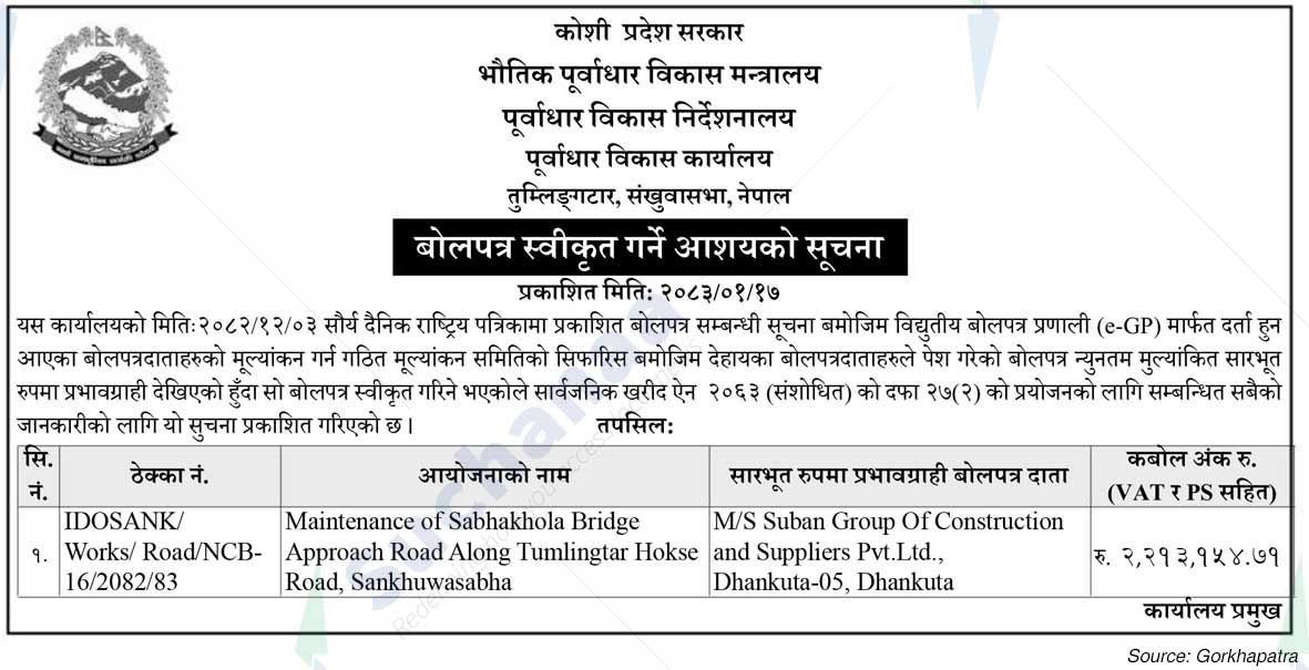 Infrastructure Development Office, Sankhuwasabha