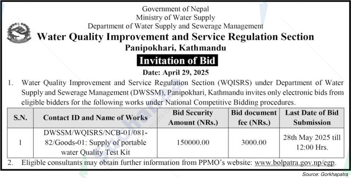 Water Quality Improvement and Service Regulation Section Panipokhari, Kathmandu