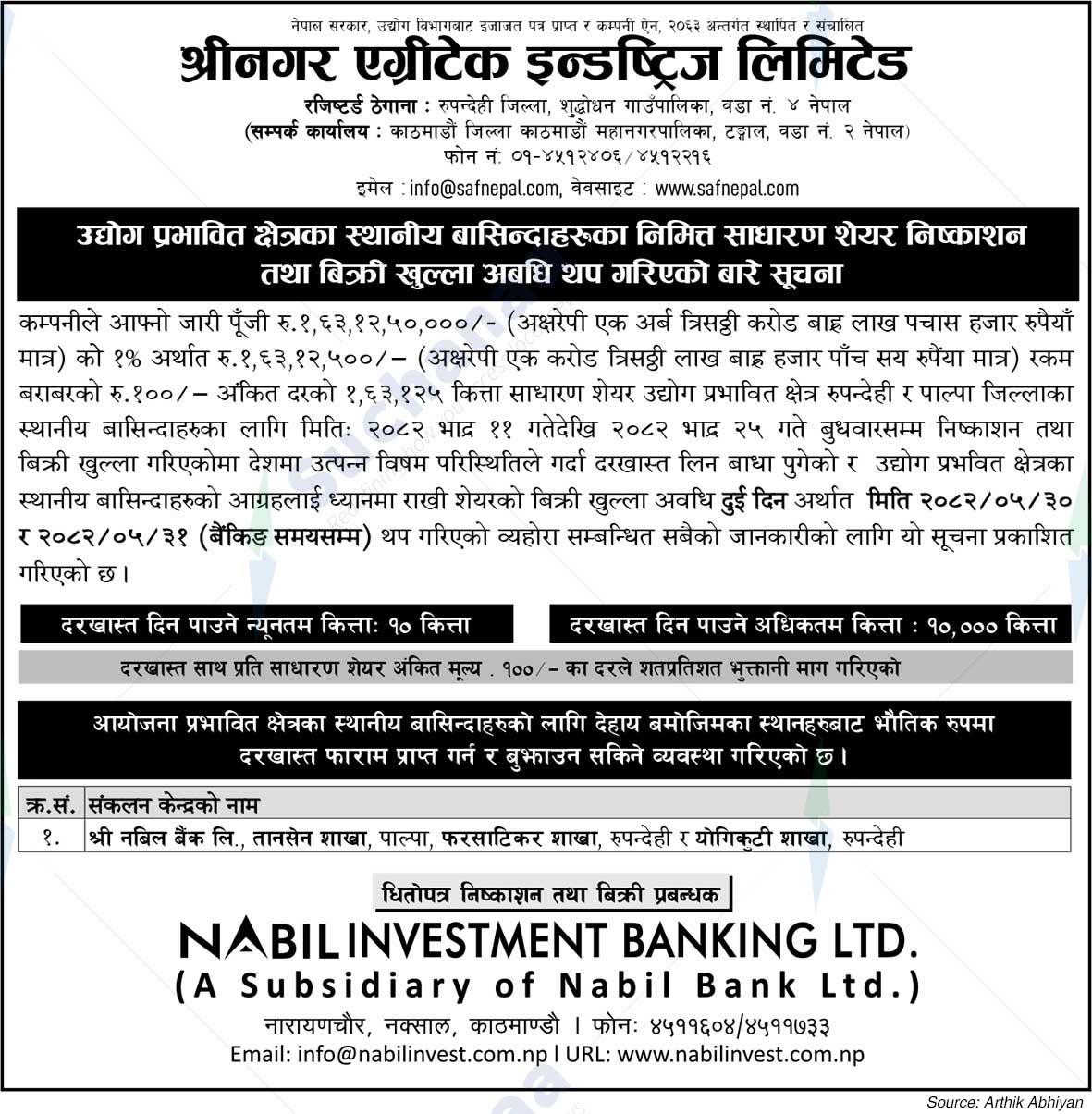 Shreenagar Agritech Industries Ltd. (SAIL)