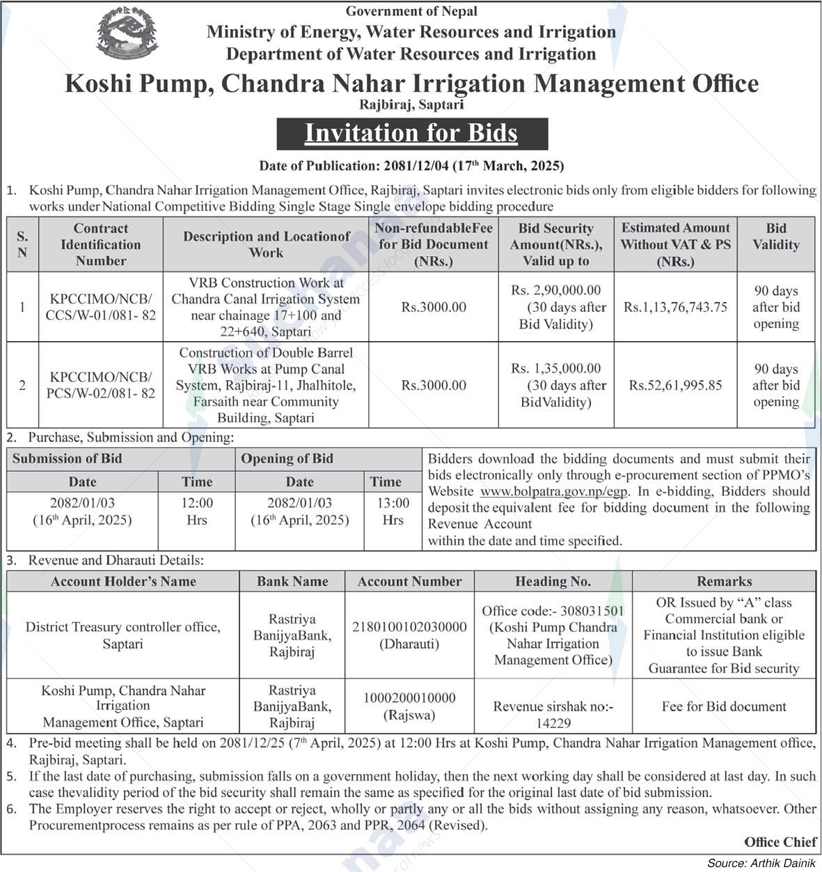 Koshi Pump, Chandra Nahar Irrigation Management Office