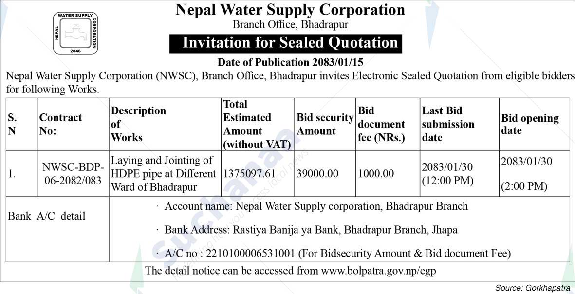 Nepal Water Supply Corporation, Bhadrapur