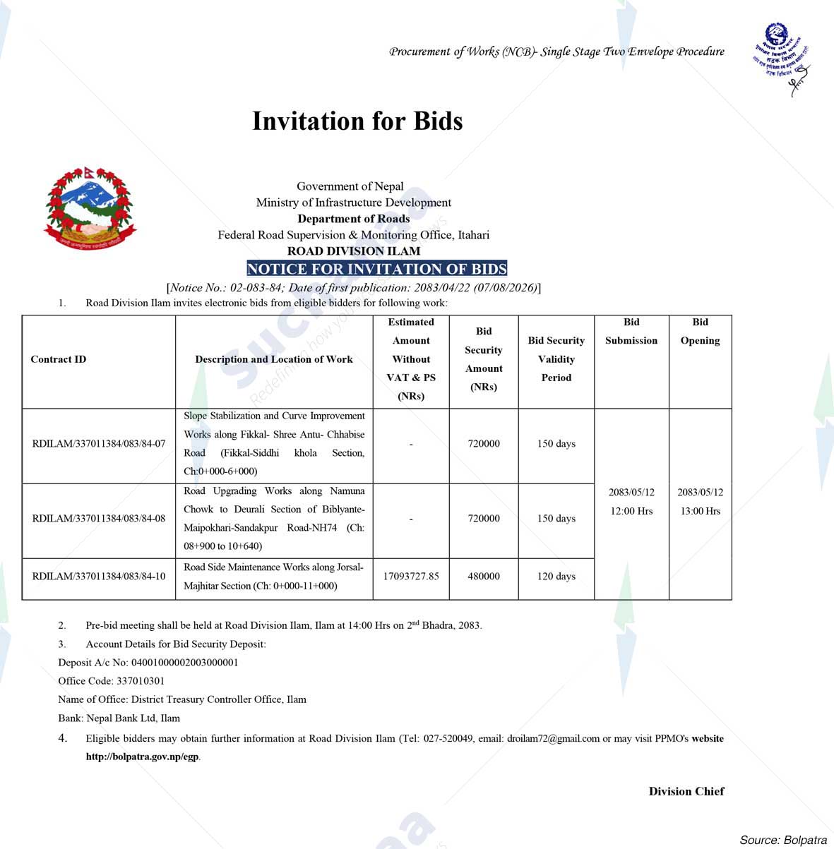 Road Division, Ilam