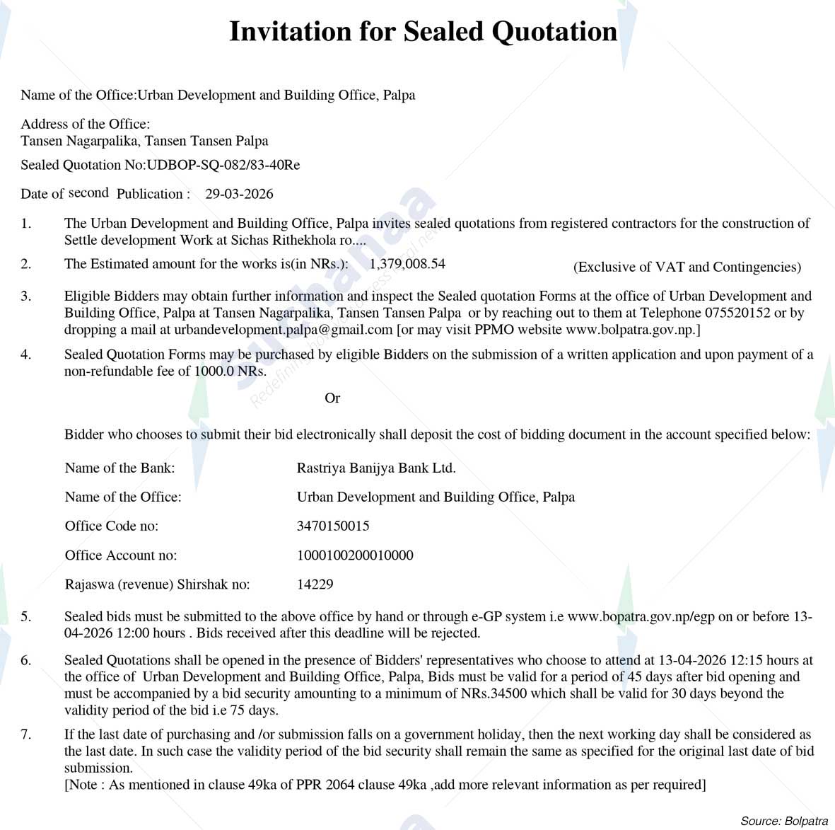 Urban Development and Building Office, Palpa