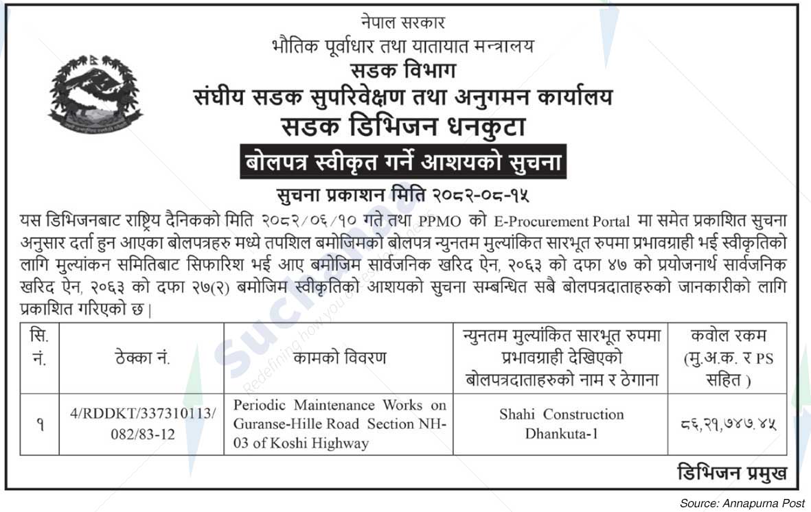 Road Division, Dhankuta