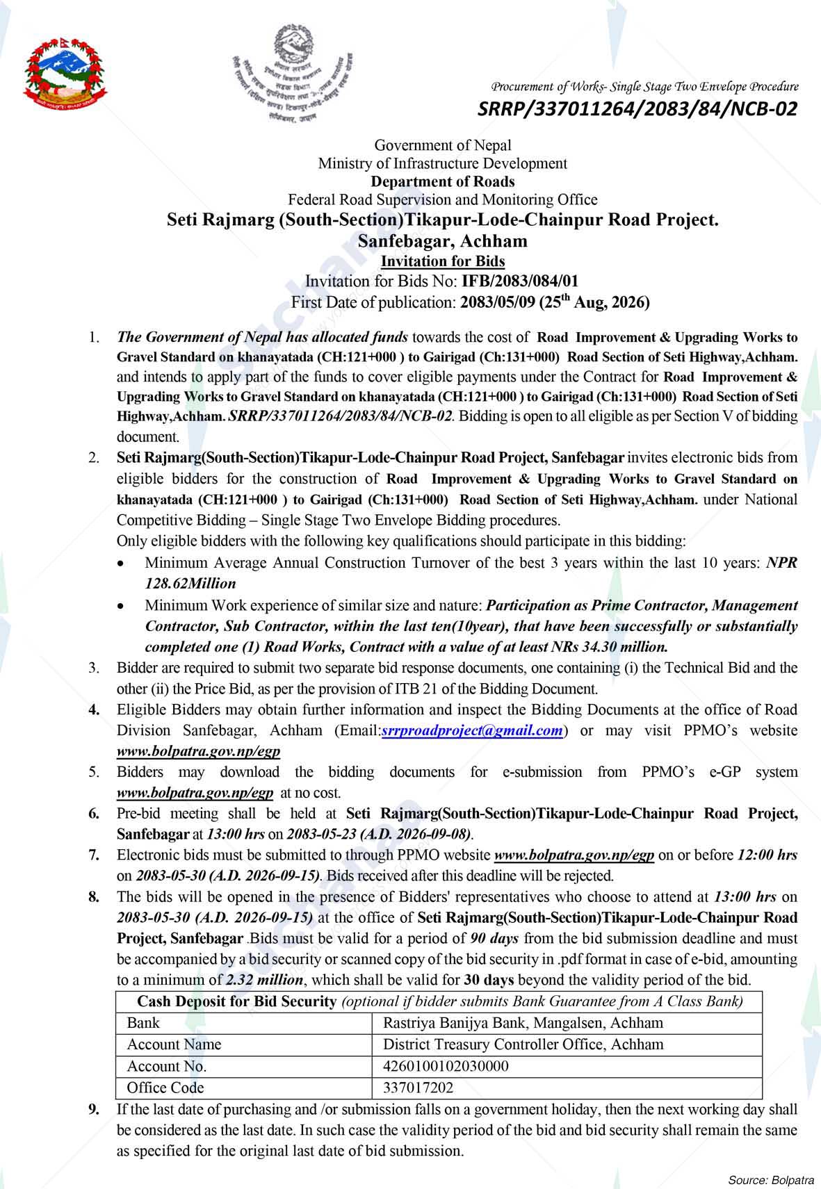 Seti Rajmarg (Southern Section) Tikapur-Lode-Chainpur Road Project