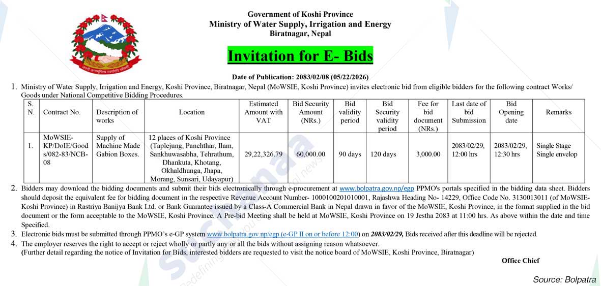 Ministry of Water Supply, Irrigation and Energy, Koshi