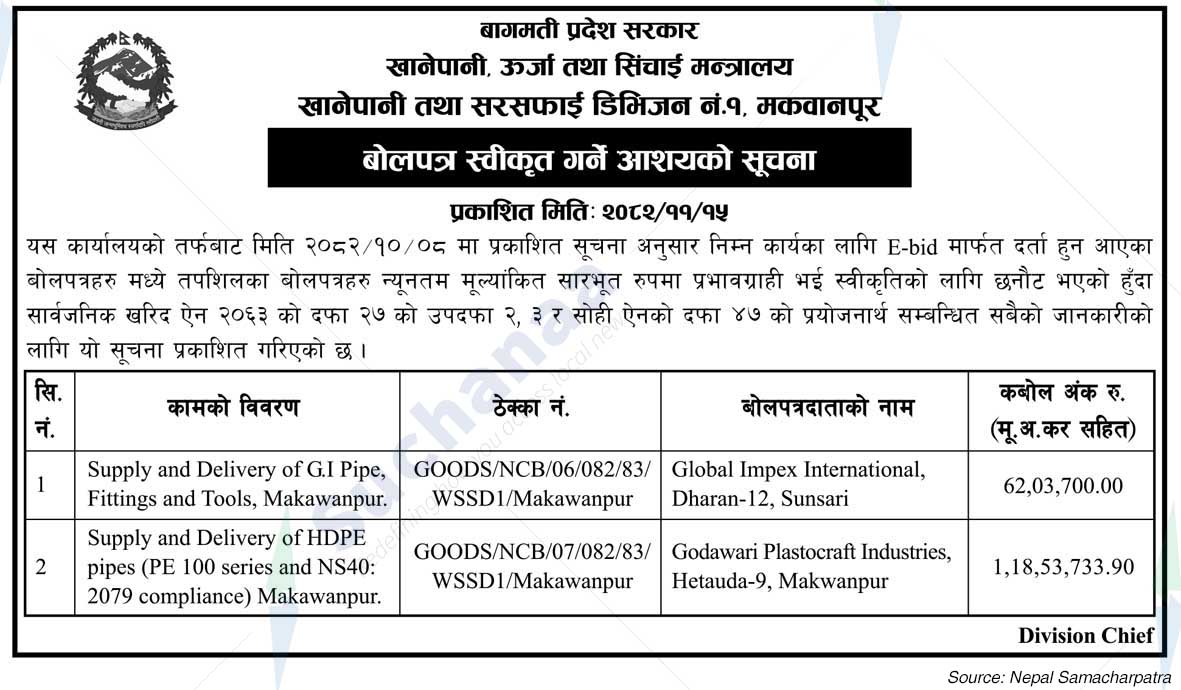 Drinking Water and Sanitation Division No. 1, Makawanpur