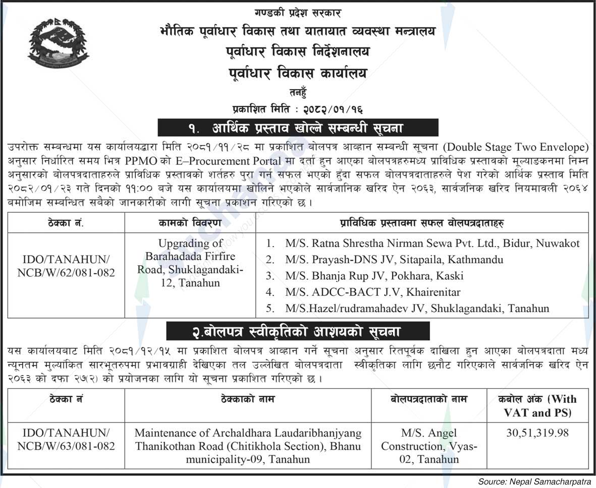 Infrastructure Development Office, Tanahun