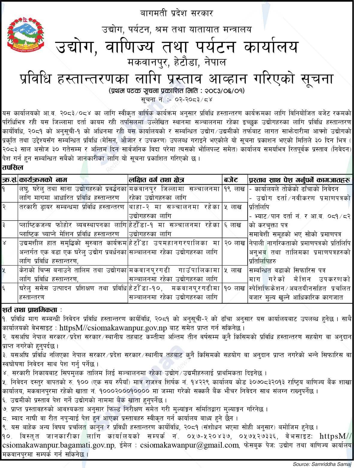 Ministry of Industry, Commerce and Supplies, Makawanpur